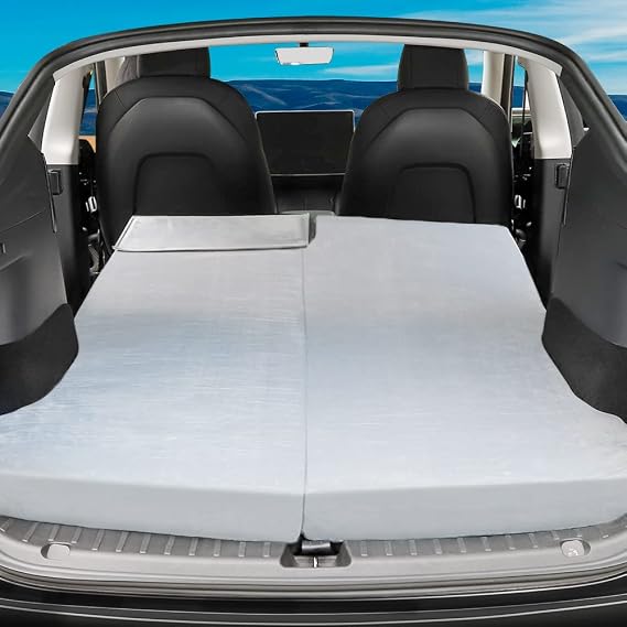 Camping Mattress for Tesla Model Y, Memory Foam Mattress Foldable Car Trunk Mattress Back Seat Mattress Car Bed with Storage Bag and Sheet for Long Travel, in Car Sleeping for Tesla Accessories