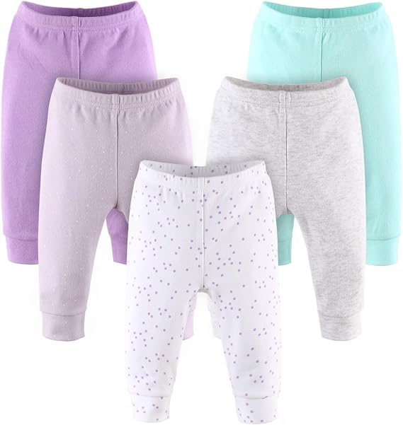 The Peanutshell 5 Pack Baby Girl Pants Set - 100% Cotton Toddler Pants for Girls, 0-24 Months for Toddlers & Babies - Pastel