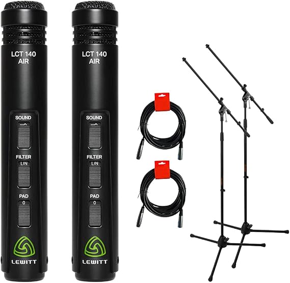 Lewitt LCT 140 AIR Stereo Pair Small-Diaphragm Instrument Condenser Microphone with Tripod Stand and XLR Cable