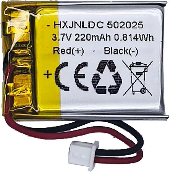 DC 3.7V 220mAh 502025 Rechargeable Lithium Polymer Battery, Suitable for DIY 3.7-5V Electronic Products with Built-in 2-Wire Battery Replacement and LED Lights