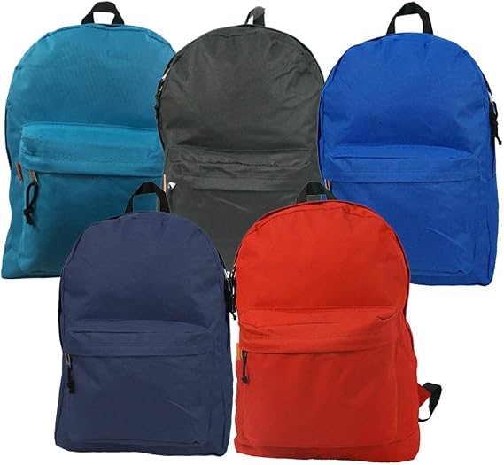 K-Cliffs Wholesale 16.5 Inch Backpacks -pack of 5-pcs Multicolored Bulk School Bags