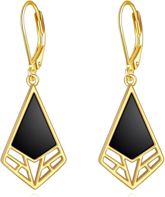 Black Onyx Earrings Sterling Silver Filigree Teardrop Black Stone Dangle Dangly Drop Leverback Earrings Boho Jewelry Gifts for Women