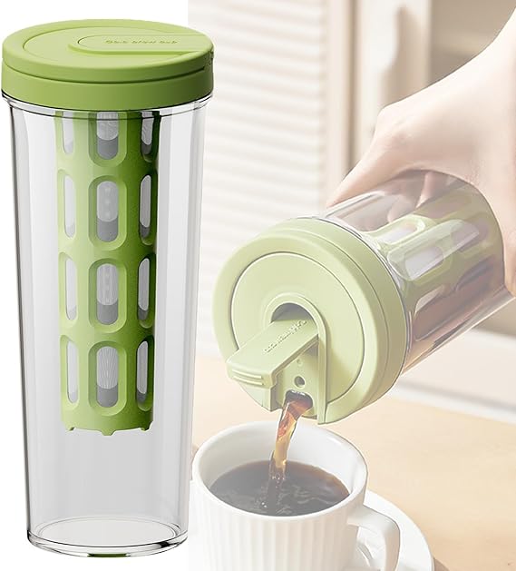 Cold Brew Coffee Maker and Ice Tea Brewer Pitcher, Beverage Cooler Large Capacity Teapot with Mesh Filter 1L(35oz) (Green)
