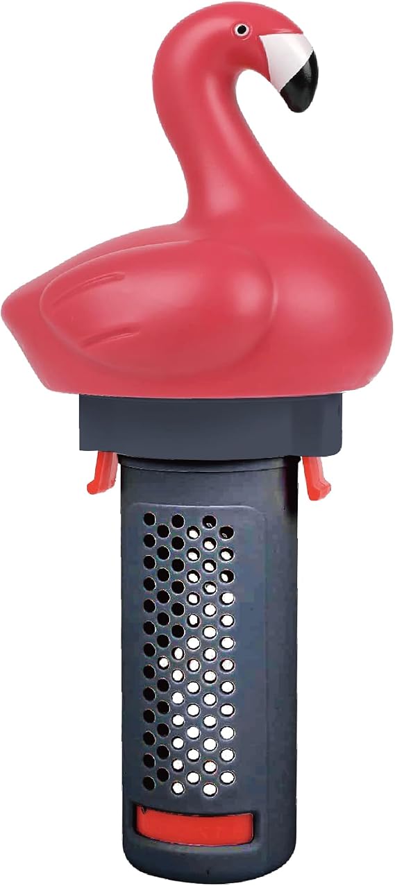Pool Chlorine Floater, Small Floating Chlorine Bromine Dispenser for 1 Inch Tablets, Mini Chlorinator with 6 Flow Level Control, Cute Flamingo Tablet Holder for Above Ground Pools, Spas, and Hot Tubs