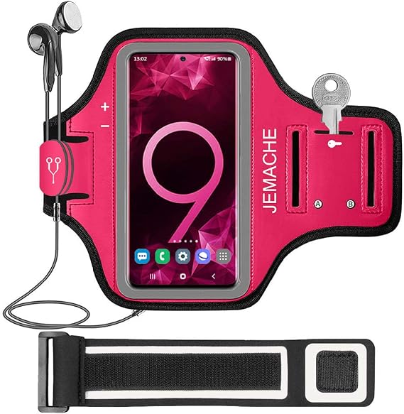 Galaxy S10+ S9+ S8+ Armband, JEMACHE Gym Running Workouts Arm Band for Samsung Galaxy S10 Plus/S9 Plus/S8 Plus with Key Holder (Rose)