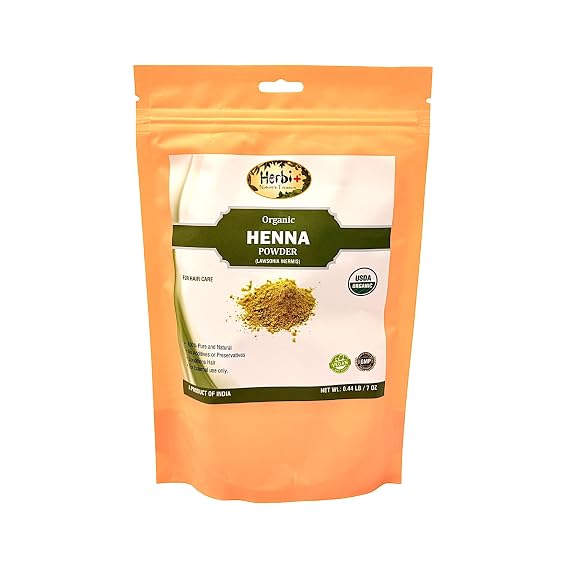 Herbi+ Organic Henna Powder (Lawsonia Inermis) | 100% Natural Hair Conditioner & Color | USDA Organic, Vegan, Non-GMO | No Additives or Preservatives | 7 oz (0.44 lb)
