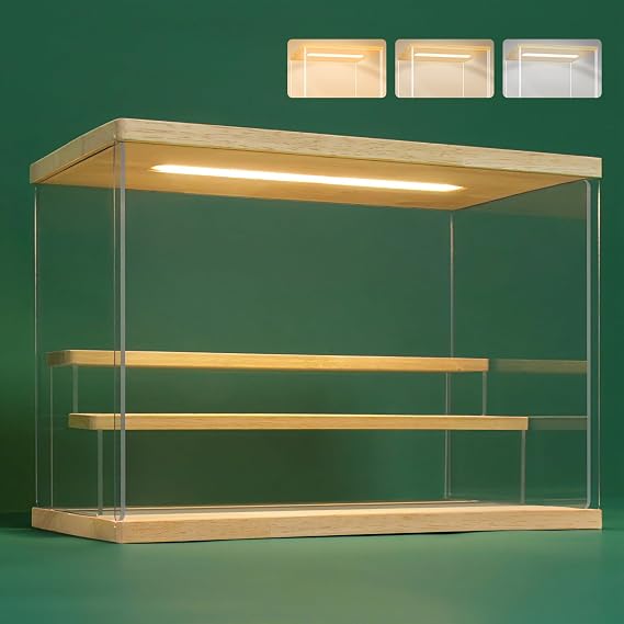 NONEMEY Clear Acrylic Display Case Stand with Led Light 2/3/4/5/6 Tier Storage Box Showcase Dustproof Organizer Box for Collectibles (3Tier 12.4x7x9inch,31.5x18x23cm)