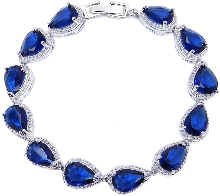 SELOVO Wedding Bridal Teardrop Bracelet Chain Link Cubic Zirconia Silver Tone