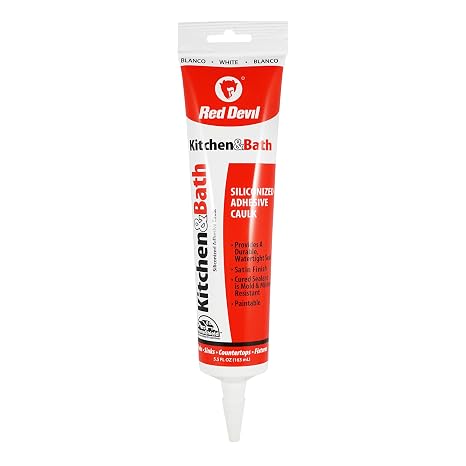Red Devil 0405 Silicone Acrylic Caulk & Sealant, 100% Waterproof, Paintable, White Caulking for Kitchen, Bathroom, Window, With Duraguard, 5.5 oz, White, Made in USA