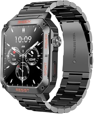 Rugged Smart Watches for Men, Fitness Tracker Smartwatch for AndroidiPhone, 1.91 HD Screen Bluetooth AnswerMake Calls, IP68 Waterproof, AI Assistant, Heart RateSPO2Sleep Monitor, Titanium Gray