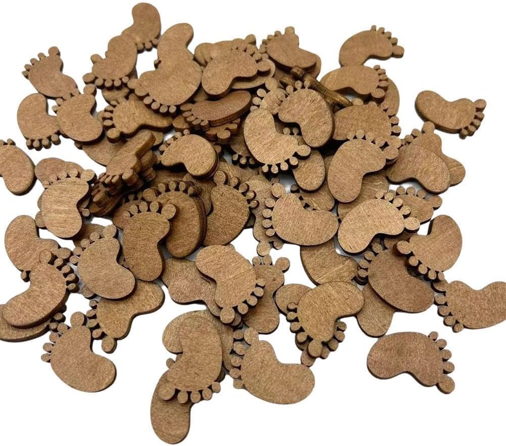 50Pcs Brown Foot Shape Wood Slices Unfinished Wood Cutouts DIY Art Craft Embellishments Ornaments Wooden Feet for Crafts Bunny Feet for Crafts Woodcrafts