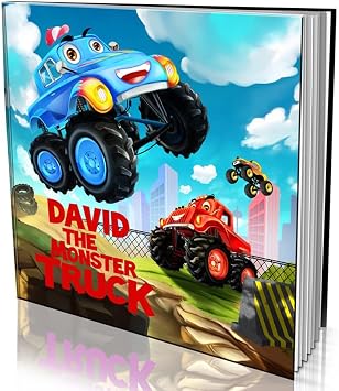 Personalized Story Book by Dinkleboo - The Monster Truck - A Story About Your Child and Being A Monster Truck - for Children Aged 0 to 8 Years Old - Soft Cover - Smooth, Glossy Finish 8"x 8"