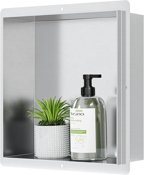 Neodrain Brushed Shower Wall Niche-12" X 12",Tile Needed Shower Niche