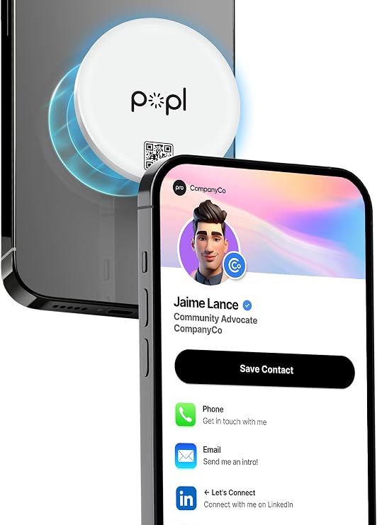 Authentic Patented Popl MagSafeTM (Avoid Fake Knockoffs) - Smart NFC Networking Card - Simply Tap to Exchange Contact Info, Capture Leads, Manage Contacts (White)