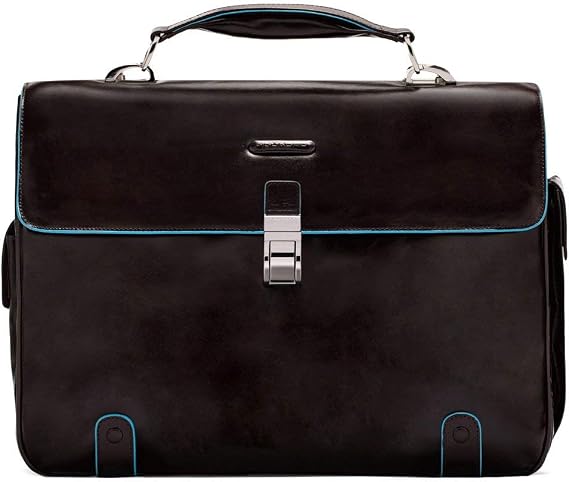 Piquadro Brief Case with 2 Gussets In Leather, Mahogany, One Size