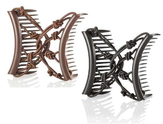 Original Comfy Comb - Double Comb for Fine Thin & Wavy Hair - Easy Ponytail Hairstyles and Long Lasting Updo's (Black & Brown, Medium)