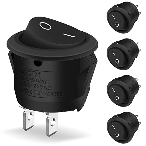 Pack of 5 Rocker Switch Rocker Rocker Rocker Switch Round Hanibos Mini 2-Pin On/Off Lockable with Self-Locking Round Switch 10A/125V 6A/250V Black for Car Boat Household Appliances