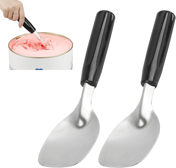 KAYCROWN 2 Pack Ice Cream Spade, Stainless Steel Ice Cream Spade Scoop with Non-Slip Handle for Hard or Creamy Ice Cream, Flat Ice Cream Paddle - Heavy Duty Strong, Durable Bend Proof, Dishwasher safe