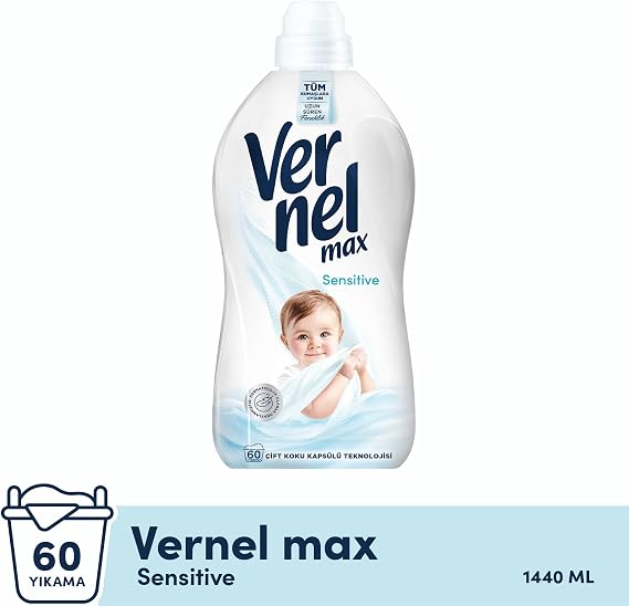 Vernel Max Sensitive Alerjik Ciltler için Boya İçermeyen 60 Yıkama Konsantre Çamaşır Yumuşatıcısı (1 x 1440 mL)