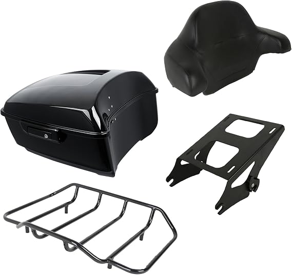 XMT-MOTO King Tour Trunk+wrap-around backrest pad+Black Mounting Rack+Top Rack Fit for Harley Touring Road King Road Glide Street Glide Electra Glide Ultra-Classic 2014-2025