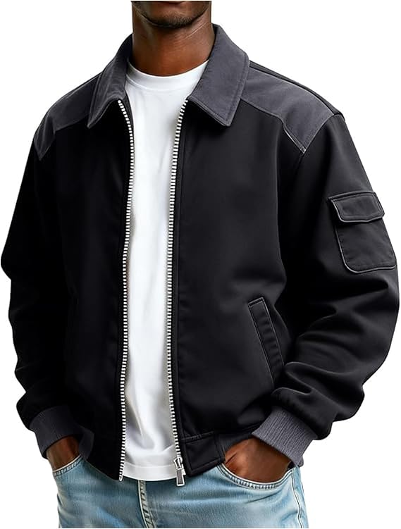 Bomber Jacket Mens Zip Up Lightweight Jackets Casual Stylish Fall Winter Coats Windbreaker Clothing with Pockets