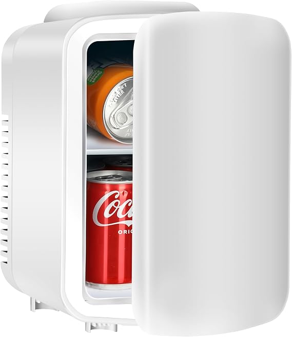 YSSOA 4L Mini Fridge 6 Can Portable Cooler & Warmer Compact Refrigerators for Food, Drinks, Office Desk, Black