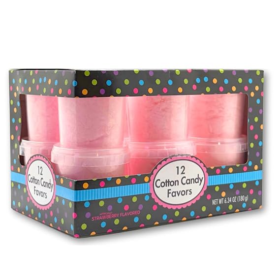 Albert's Pink Cotton Candy 12 Pack Fluffy Strawberry Sweet Treat Resealable Tubs Perfect for Parties & Events (Strawberry)