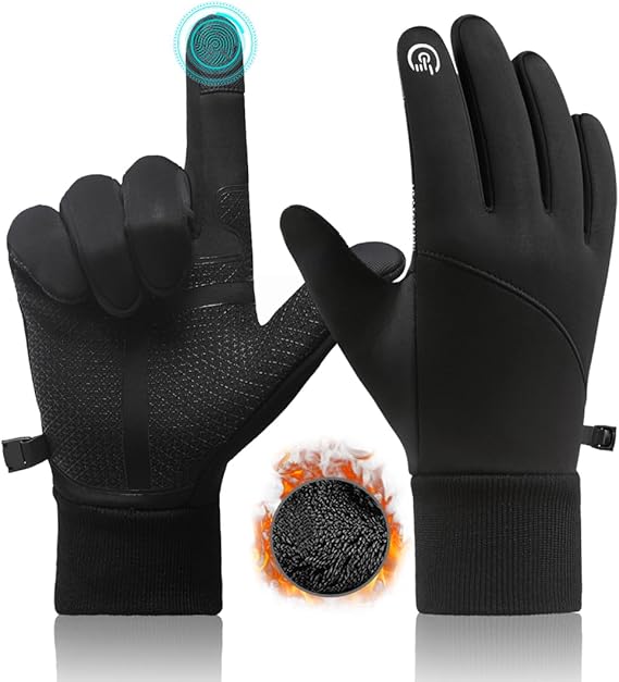 Winter Warm Gloves, Windproof Water-Resistant Thermal Gloves | Anti-slip Touch Screen Cycling Gloves for Men Women Hiking Climbing Riding Bike Outdoor Sports (Black）