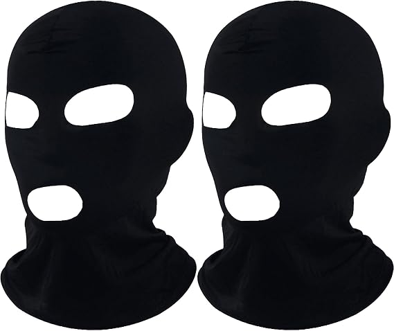 SSKHE 2PCS Full Cover Zentai Hood Mask,Open Eyes Open Mouth Mask,Breathable Elastic Black Cosplay Costume,Balaclava Men Black Thin Full Face Mask,3 Holes balaclava ski mask for Halloween Party Costume