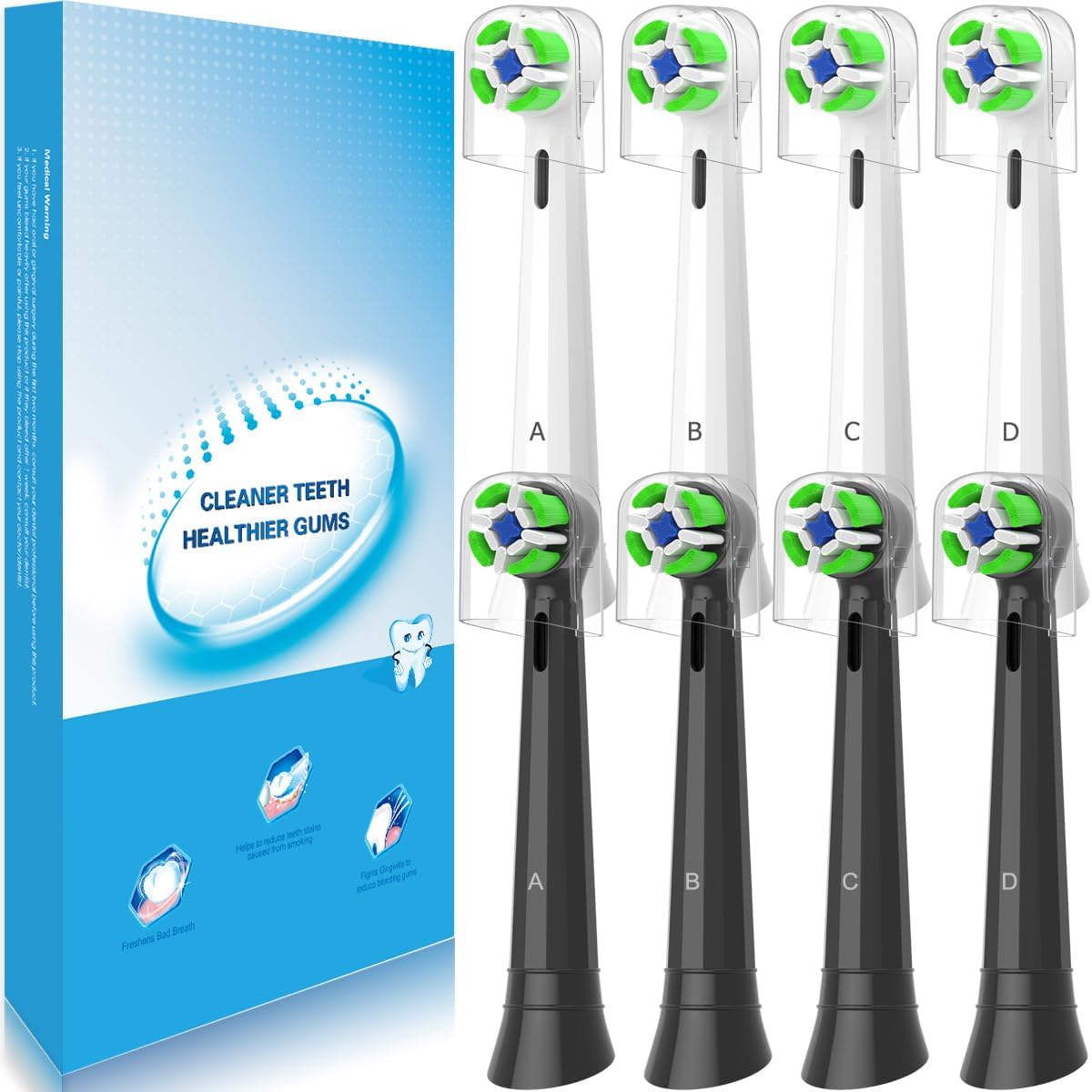 IO Brush Heads Compatible with Oral B IO 2 3 4 5 6 7 8 9 10 Electric Toothbrush, Sensitive Replacement Toothbrush Head (4 Black 4 White)