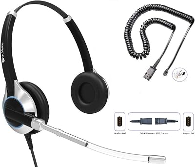 TruVoice HD-350 Deluxe Office Headset with Noise Reduction Voice Tube and HD Speakers - Compatible with Mitel, Nortel, Avaya, Poly, Polycom, Shoretel, Aastra, Digium, ESI, Fanvil Desk Phones