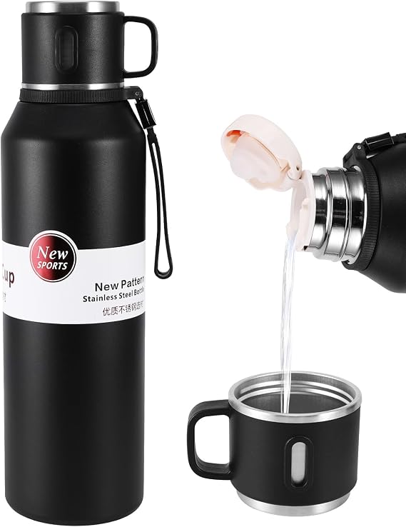 Vacuum Insulated Bottle 1.5L Stainless Steel Water Flask, Black