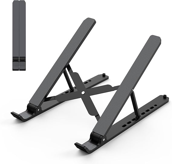 Tonmom Laptop Stand for Desk, Adjustable Laptop Riser, Black | ABS+Silicone Foldable Portable Notebook Holder, Ventilated Cooling Notebook Mount Computer Stand for 10-15.6 Laptops,Tablets