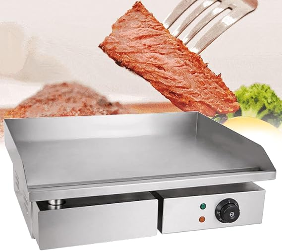 Electric Griddle Commercial Counter Top Stainless Steel Hot Plate Kitchen Grill 3KW Fried Pans Burger Bacon Egg Fryer,for Steaks Tortillas Burgers Business Catering Grill