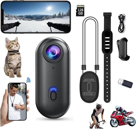 4K Mini Body Cam,Waterproof Pocket Sports Camera Wearable Adventure POV pro Thumb Camera, Hands Free Magnetic Motorcycle Cam,for Bike Cycling,Vlogging Pet Walk Swim Diving (B-black-128g)