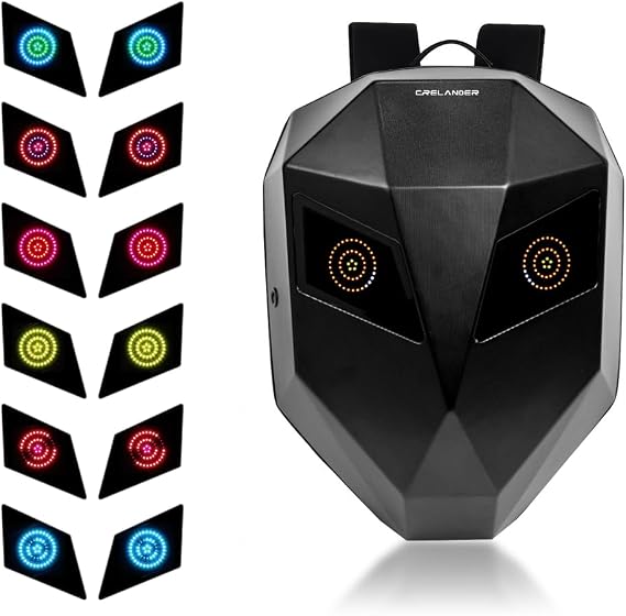 Crelander LED Knight Backpack, 19 Inch Waterproof Laptop Backpack LED Eyes Expandable Motorcycle Helmet Bag, Hard Shell Storage Daypack Unique Gift for Travling, Riding
