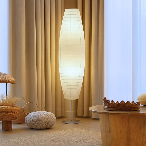 LIGHTACCENTS 59-Inch Rice Paper Floor Lamp Japanese-Style Lantern with White Paper Shade, Modern Standing Lamp for Living Room, Bedroom, Office, Soft Ambient Lighting for Home Decor