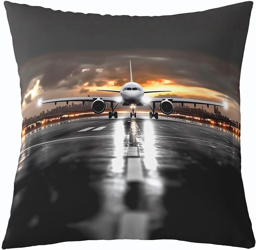 Castle Fairy Aircraft Boys Men Throw Pillow Cover,3D Airport Airplane Cushion Cover 18x18 for Boys Teens,Plane Airliner Pillowcase for Car RV,Airplane Aeroplane Room Decor,Single Pack