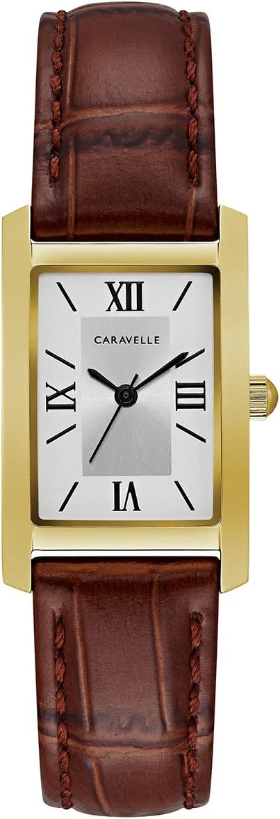 Caravelle by Bulova Ladies' Dress 3-Hand Quartz Watch, Rectangle Case, Roman Numeral, Curved Mineral
