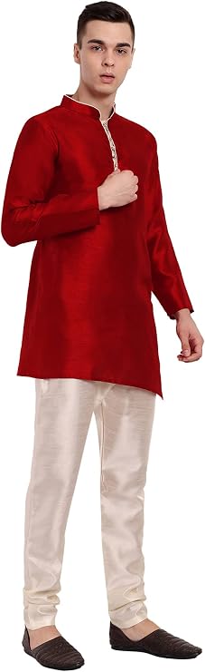 Traditional Indian Art Silk Kurta Pajama Set for Men by SKAVIJ