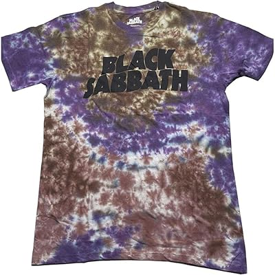 Black Sabbath T Shirt Wavy Band Logo Official Unisex Dye Wash Purple Size XL