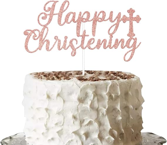 Happy Christening Cake Topper - First Holy Communion Cake Topper - Christening Baby Shower Decorations