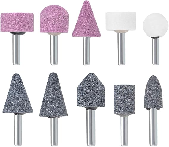 uxcell Abrasive Stone Points Set Grinding Wheel Polishing Head Bit with 6mm Shank 1 Set (10Pcs)