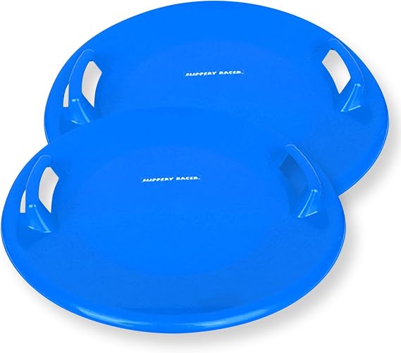 Slippery Racer Heavy-Duty Cold Resistant Downhill Pro Plastic Outdoor Winter Saucer Disc Snow Sled with Handles.