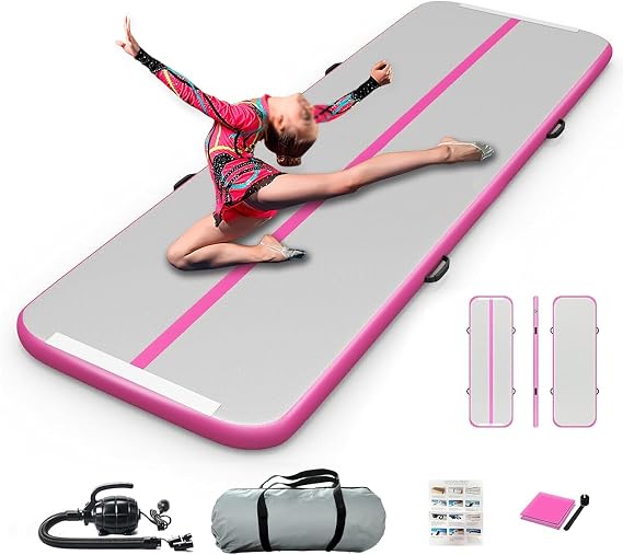 Inflatable Air Gymnastics Mat 10ft Training Mat 4 inches Thick Tumbling Track with Electric Pump for Gym/Home/Outdoor/Cheerleading/Yoga/Water