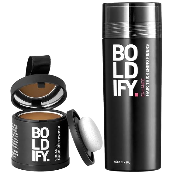 Boldify Build & Conceal Bundle - Hair Fiber & Hairline Powder (Dark Blonde): Undetectable Thickener for Fine Hair, Instant Root Touch-up for Men & Women