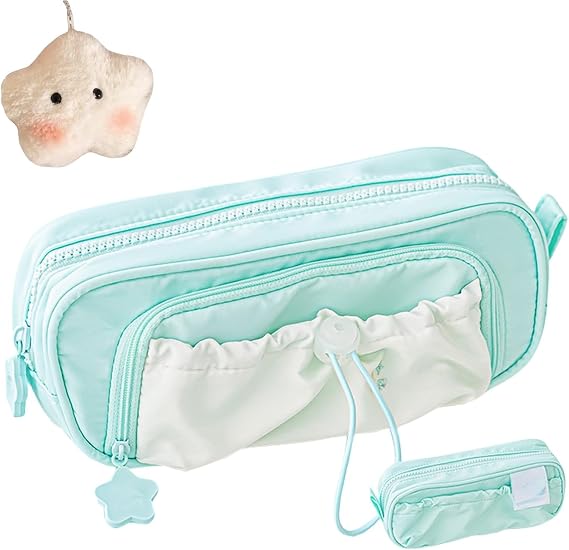 Pencil Case, Cute Kawaii Pencil Pouch,Star Series Large Capacity Drawstring Pencil Cases (Green)