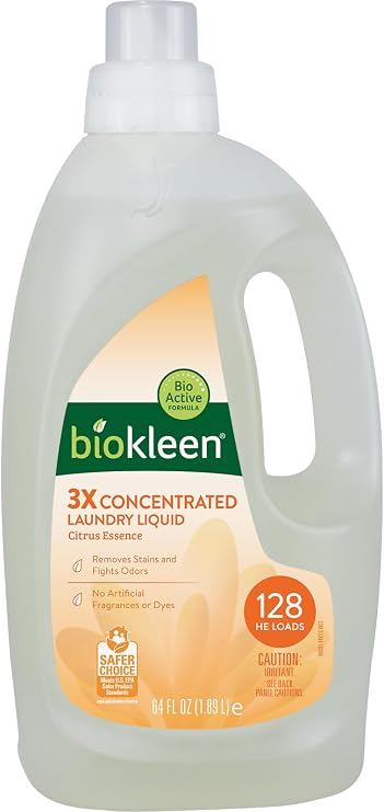 Biokleen Natural Laundry Detergent - 128 HE Loads - Liquid, Concentrated, Eco-Friendly, Non-Toxic, Plant-Based, No Artificial Fragrance or Preservatives, Citrus Essence