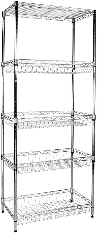 Chrome 5-Shelf Wire Shelving with Baskets 24"x14"x60" (Chrome)