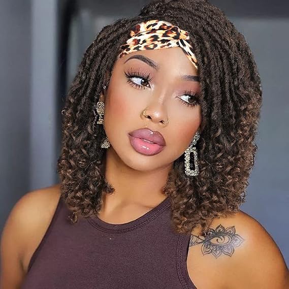 WIGER Short Dreadlock Wigs for Black Women Goddess Faux Locs Headband Wig